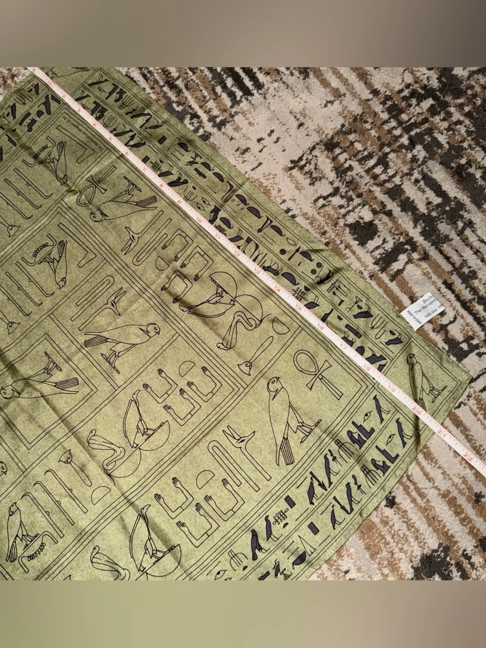 Egyptian Hieroglyph Print Lightweight Scarf in Olive Green